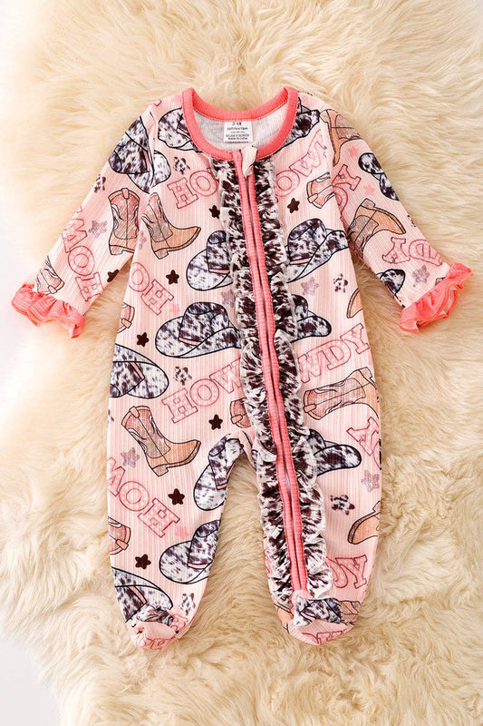 Howdy" girls onesie with footie