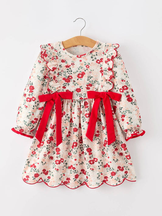 Fall Floral Bow Twirl Dress