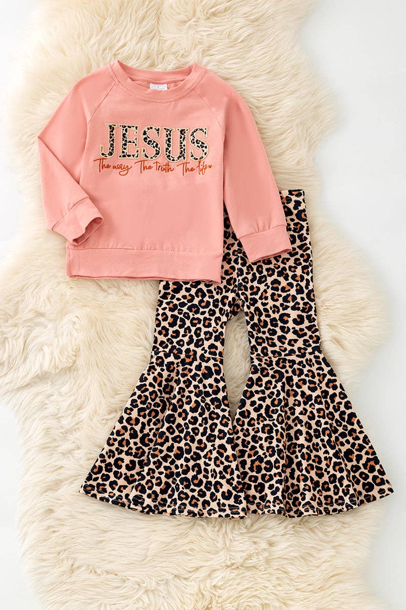 Jesus The way the truth the life" Cameo embroidered sweatshirt and animal printed bottoms.