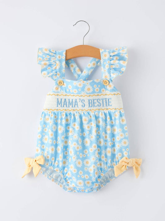 "MAMA'S BESTIE "Daisy Smocked Baby Girl Romper