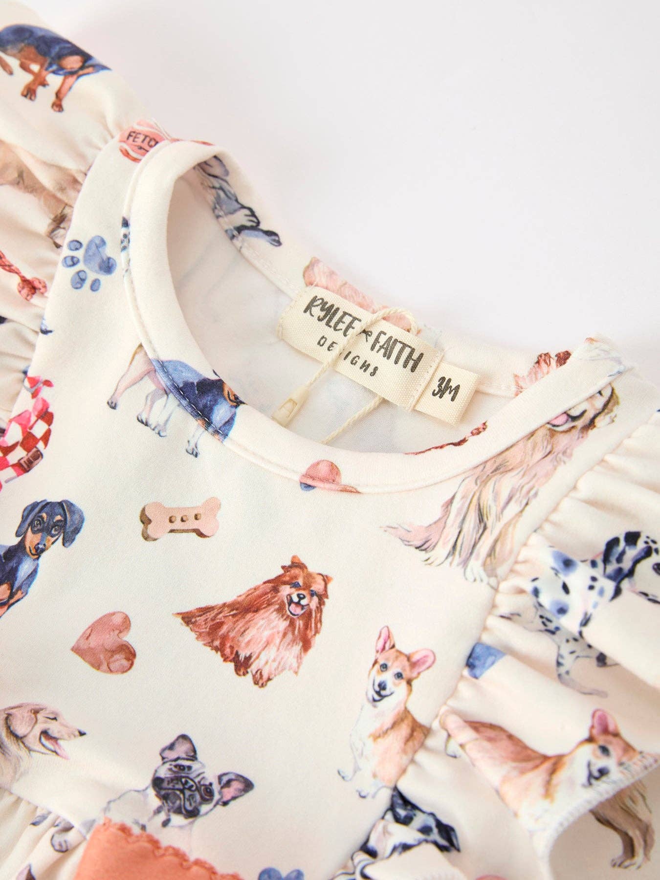 Fall Dog Print Ruffle Bow Romper