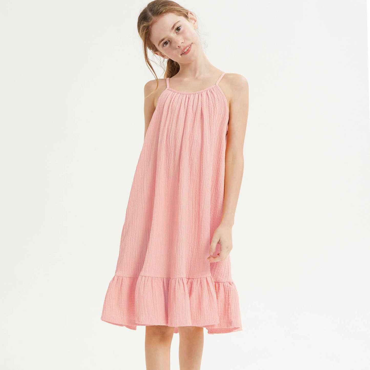 Crinkle texture Low Back Ruffle Dress