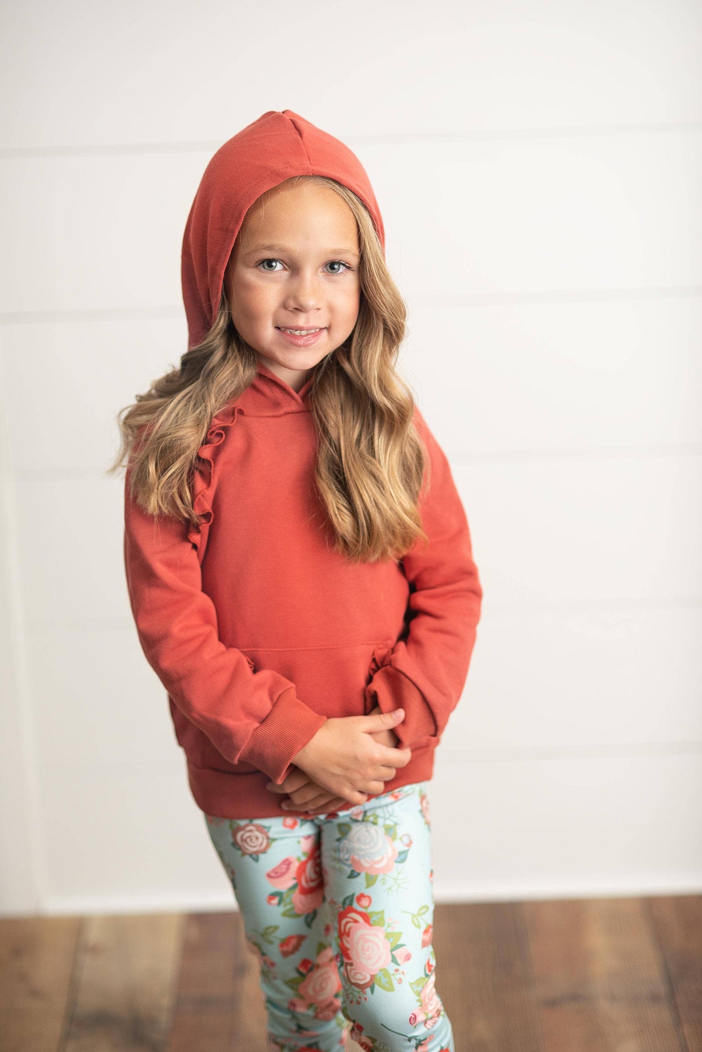 Rust Ruffle Hoodie Shirt & Leggings Set