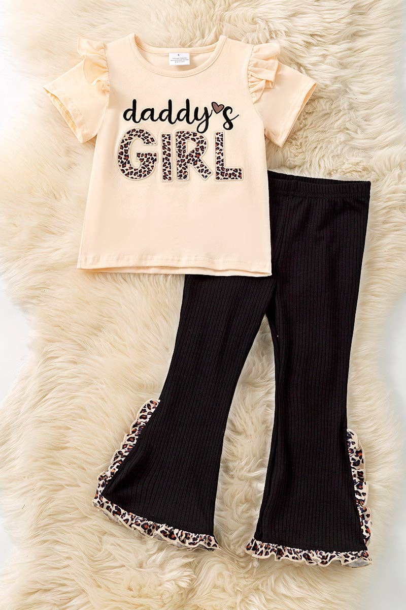 Daddy's Girl" Embroidered /a applique cream shirt and black pants.