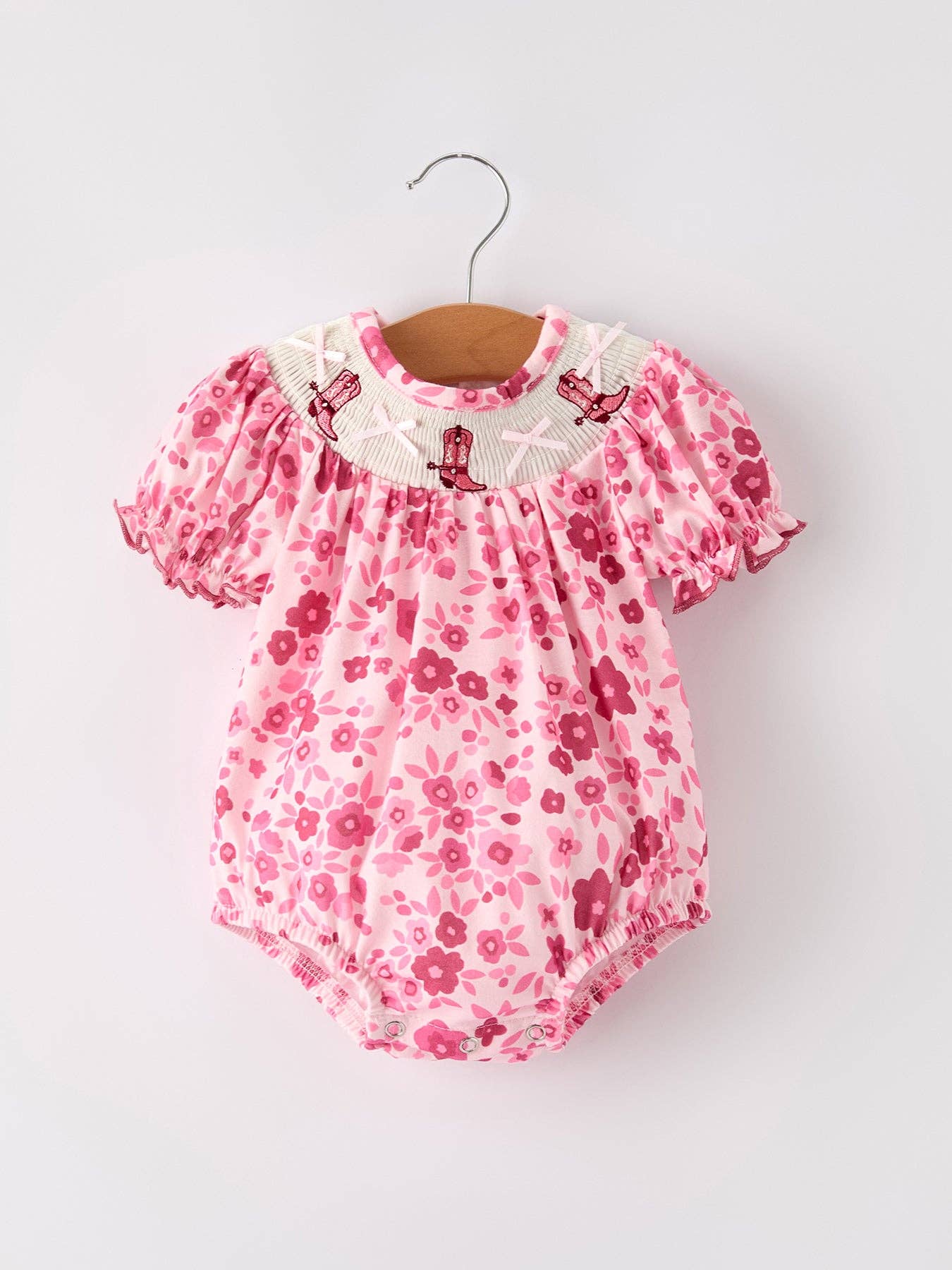 Boots Embroidered Floral Baby Girl Romper