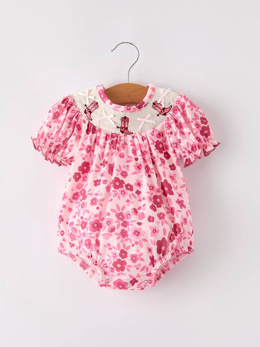 Boots Embroidered Floral Baby Girl Romper