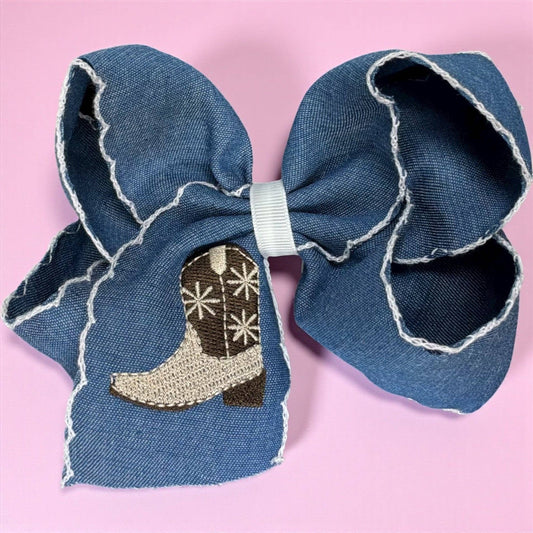 5.5" western -Embroidered hair bow.