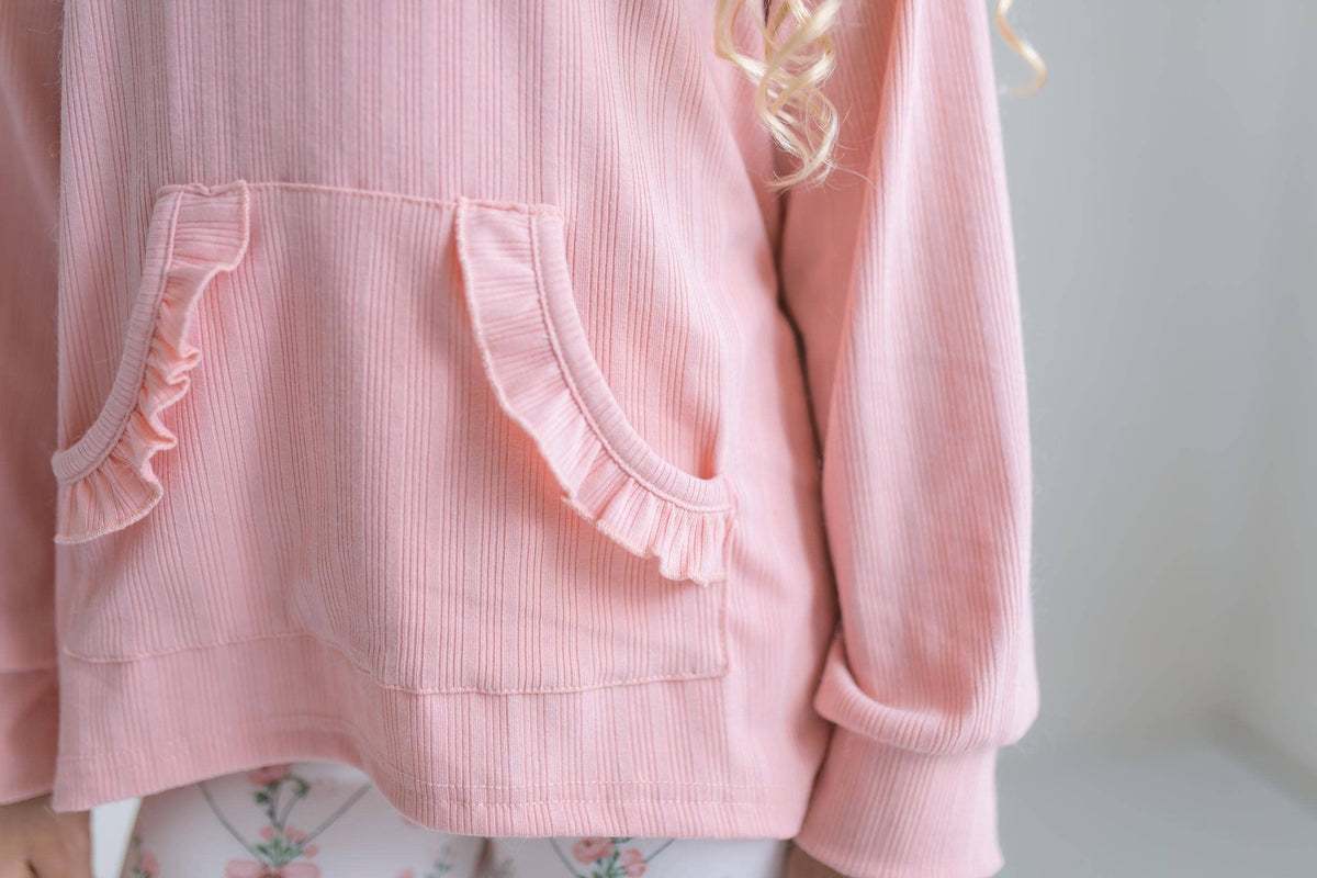 Girls Pink Ruffle Hoodie Legging Set