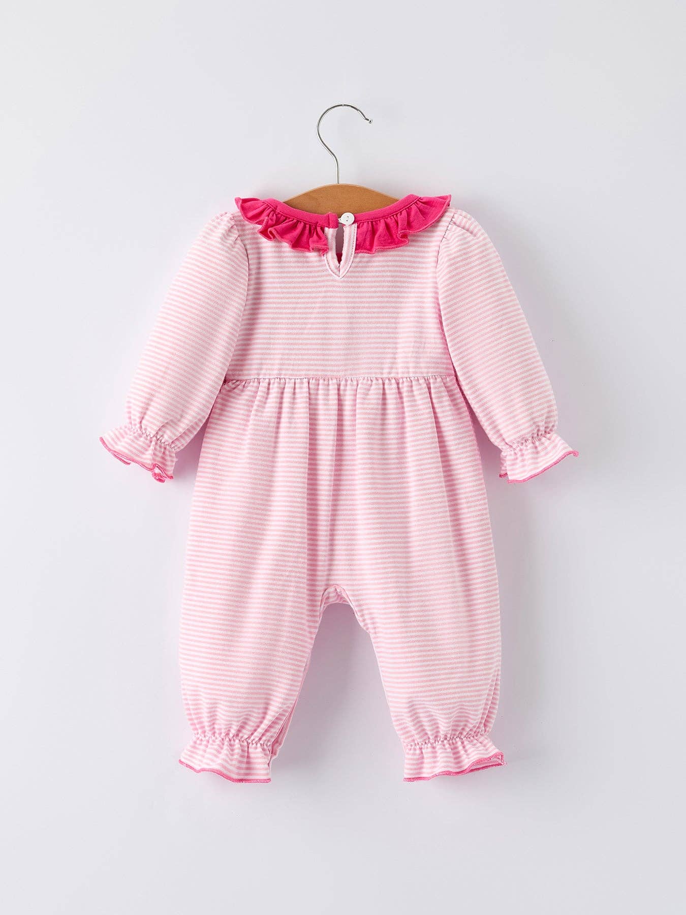 Santa Striped Romper with Red Ruffle Trim