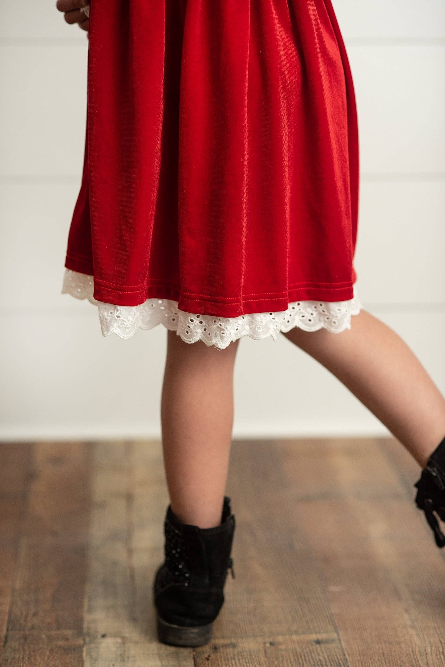 Red Velvet Smocked Lace Dress
