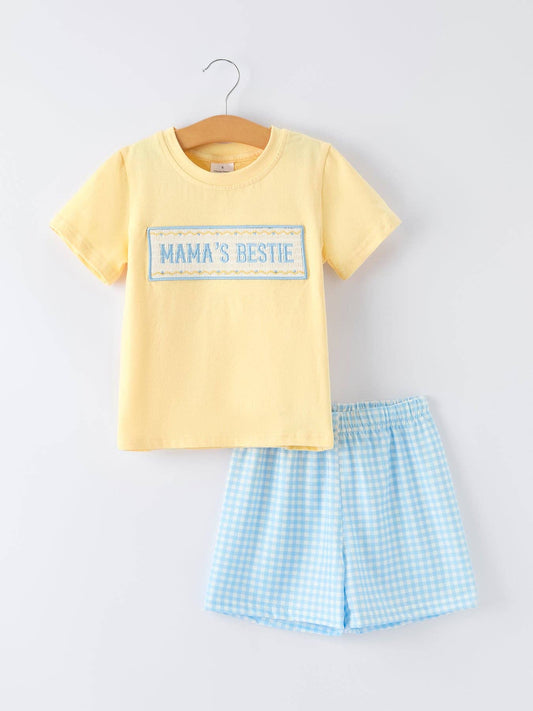 "MAMA'S BESTIE " Embroidered Toddler Boys'Set