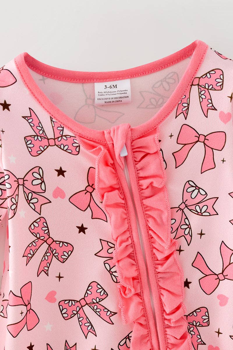 Bowprinted onesie w/ fold over footie