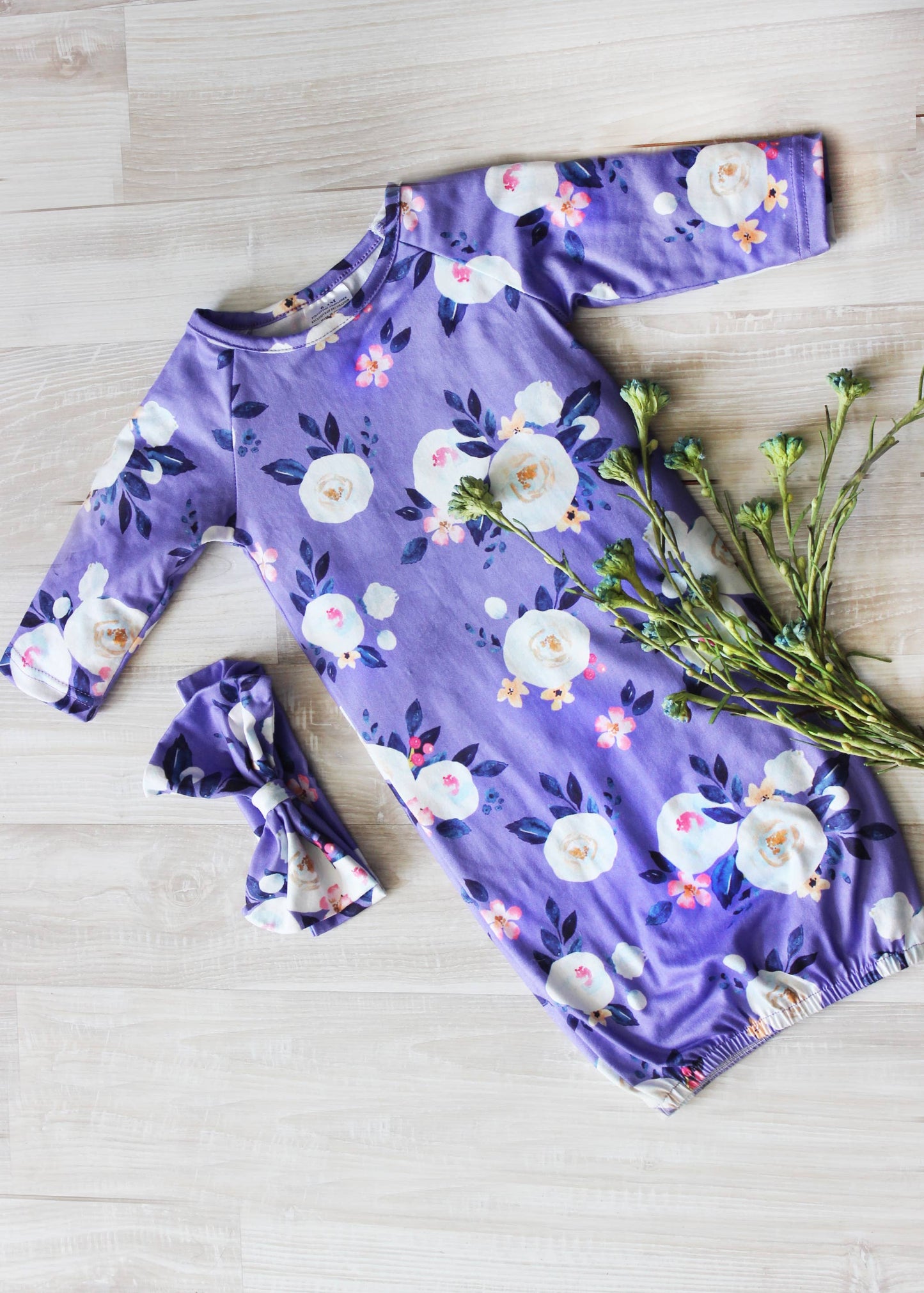 Infant Girls Lavender Baby Gown and Bow Headband