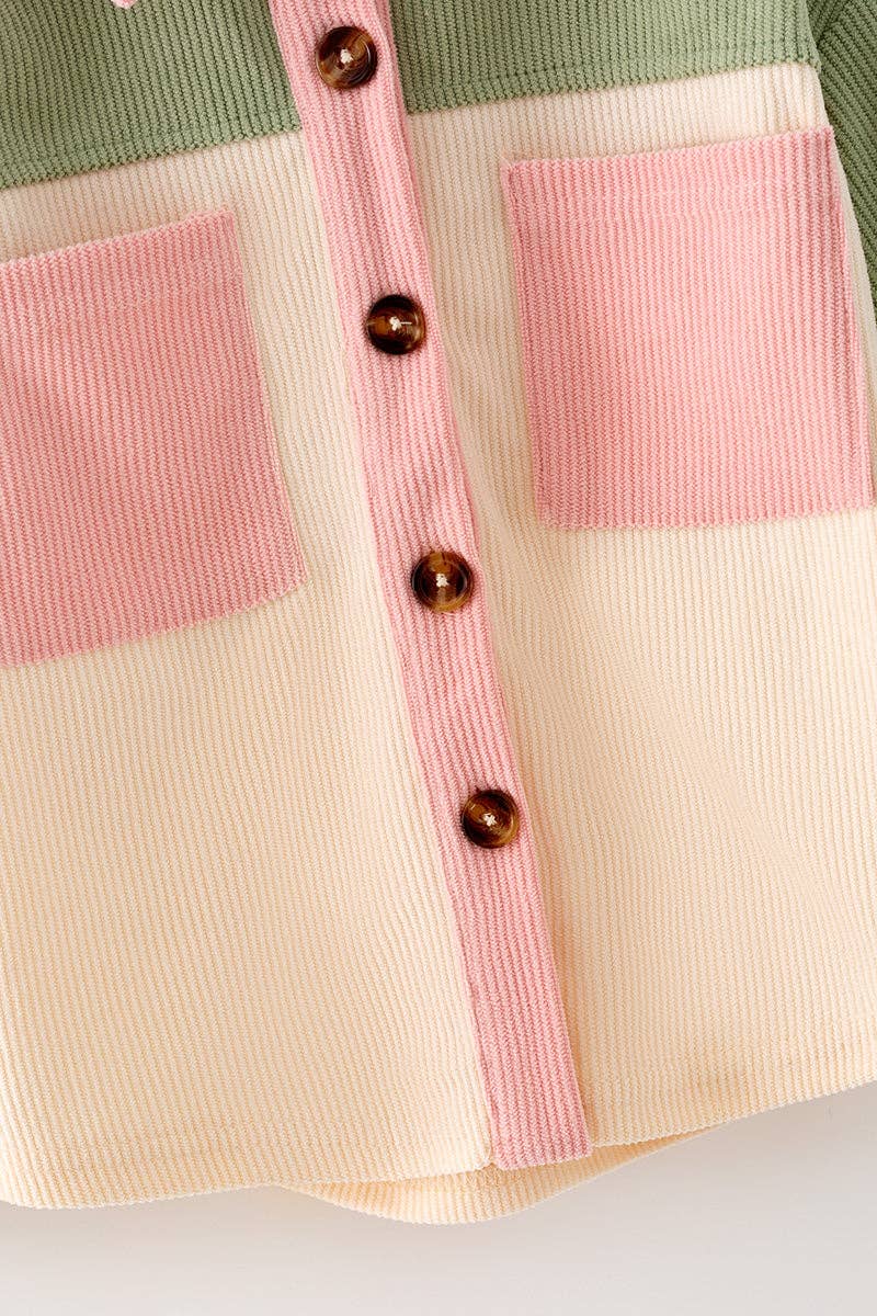 Green, Ivory & pink long sleeve shirt