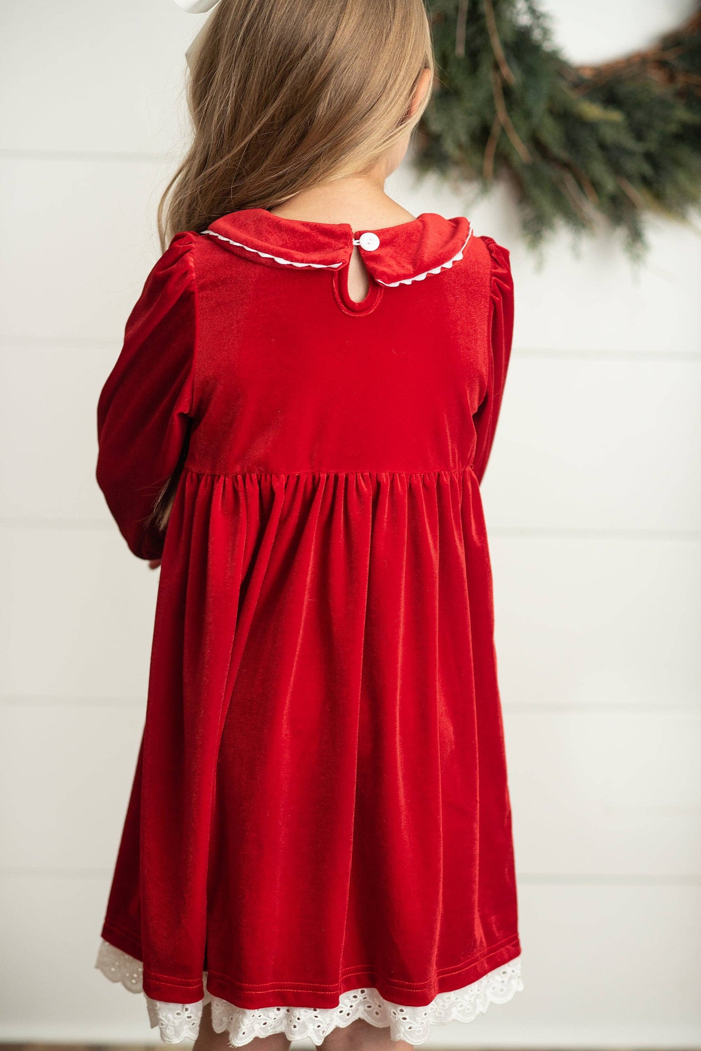 Red Velvet Smocked Lace Dress