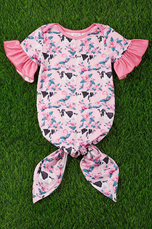 Cow/floral  printed baby gown.