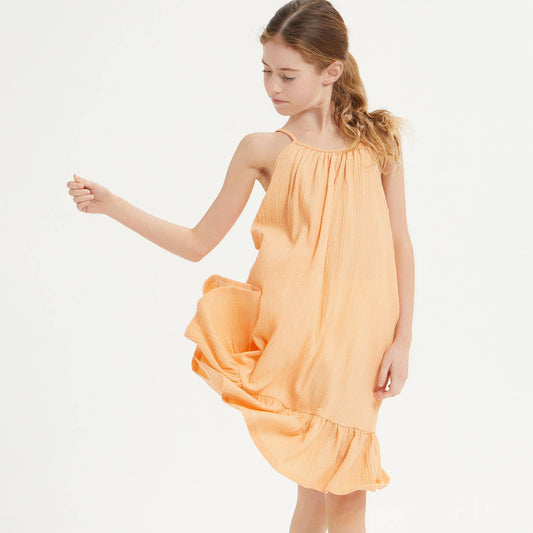 Crinkle texture Low Back Ruffle Dress