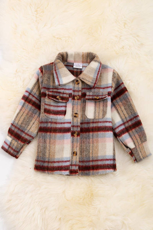 TAN/MAROON PLAID SHACKET