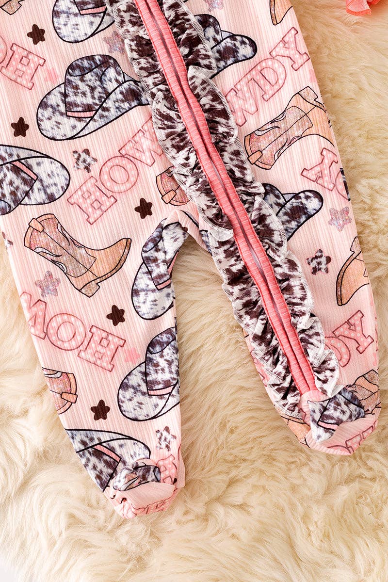 Howdy" girls onesie with footie