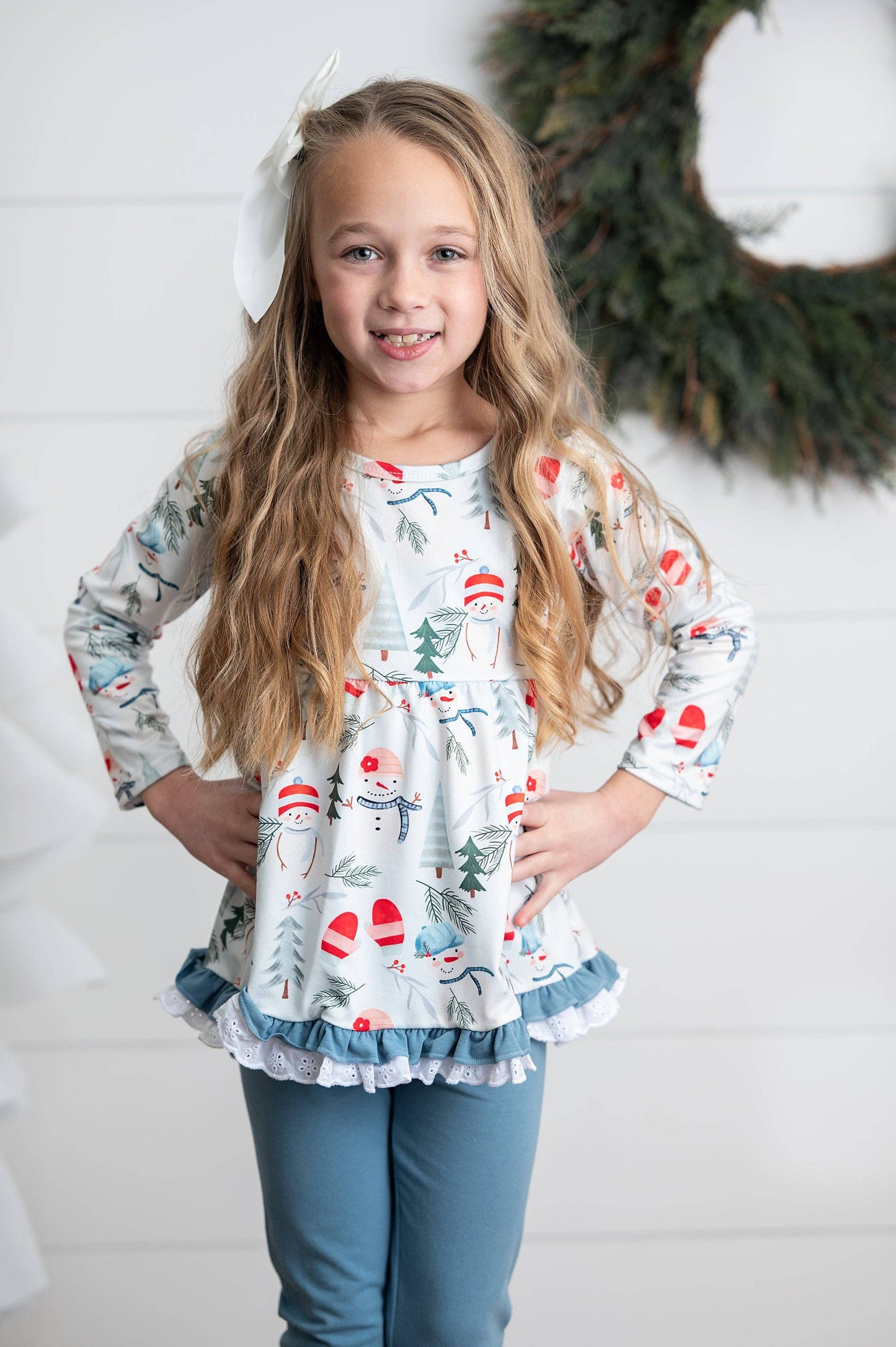Snowman Lace Ruffle Pant Set