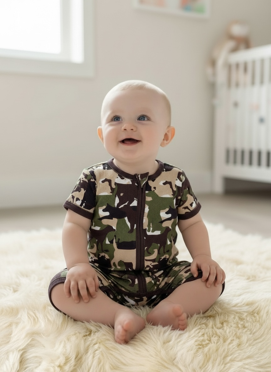 Camouflage  printed baby romper.