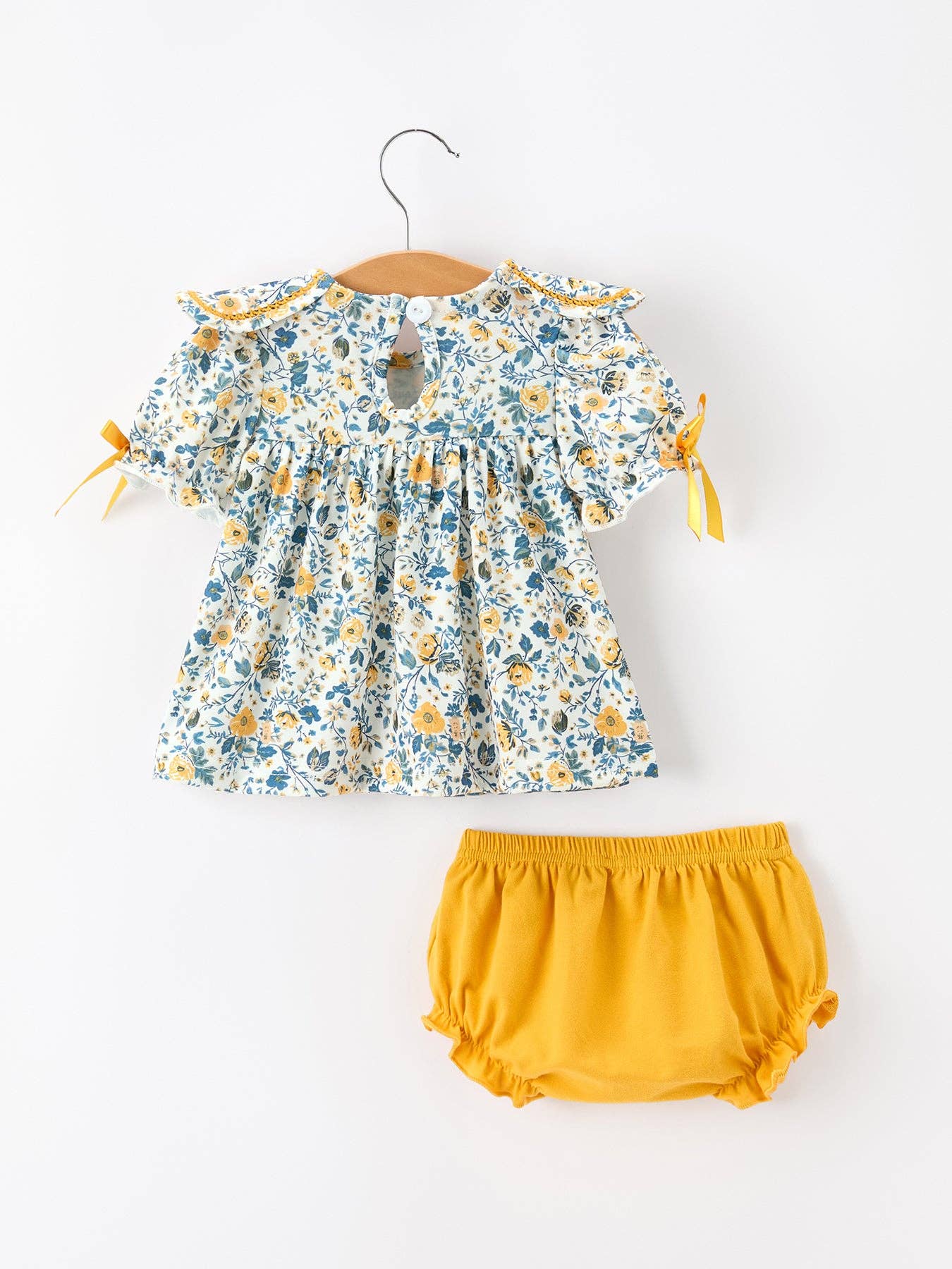 Floral Yellow Puff Sleeve Bloomers Set