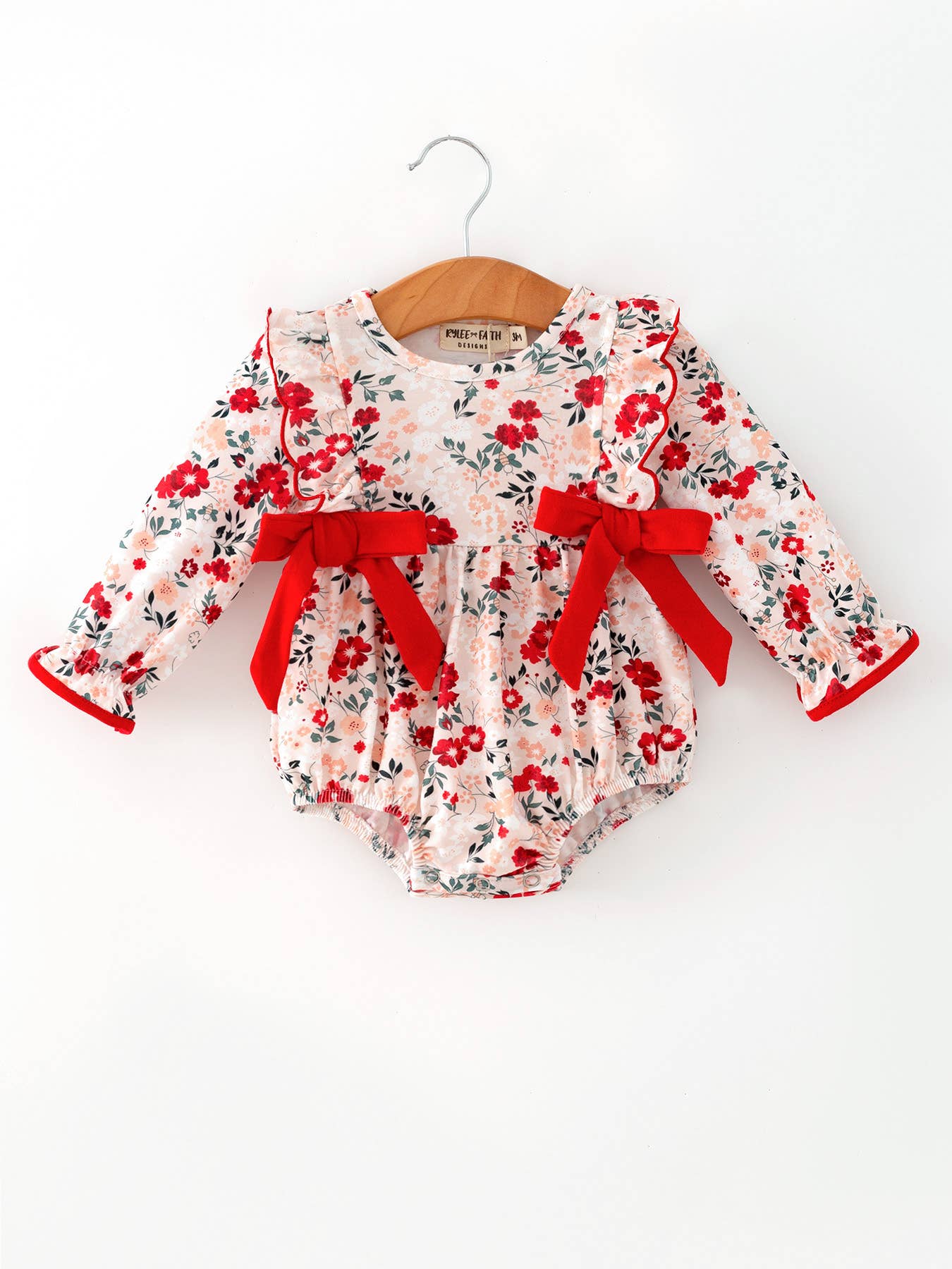 Fall Floral Baby Girl Romper Ruffle Bow Long Sleeve