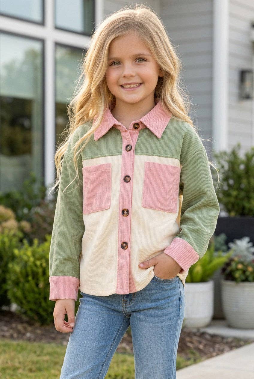 Green, Ivory & pink long sleeve shirt