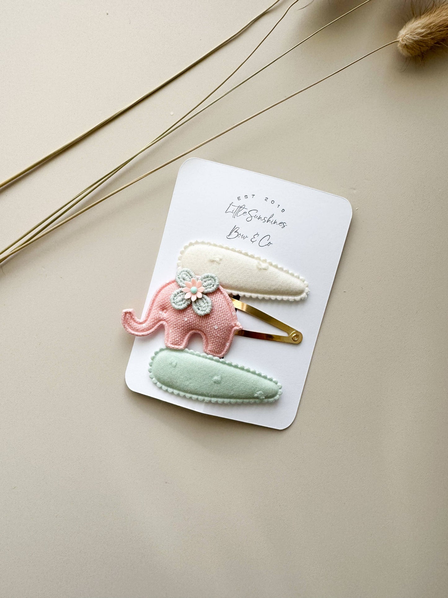 Pastel Elephant & Snap Hair Clip- Set of 3