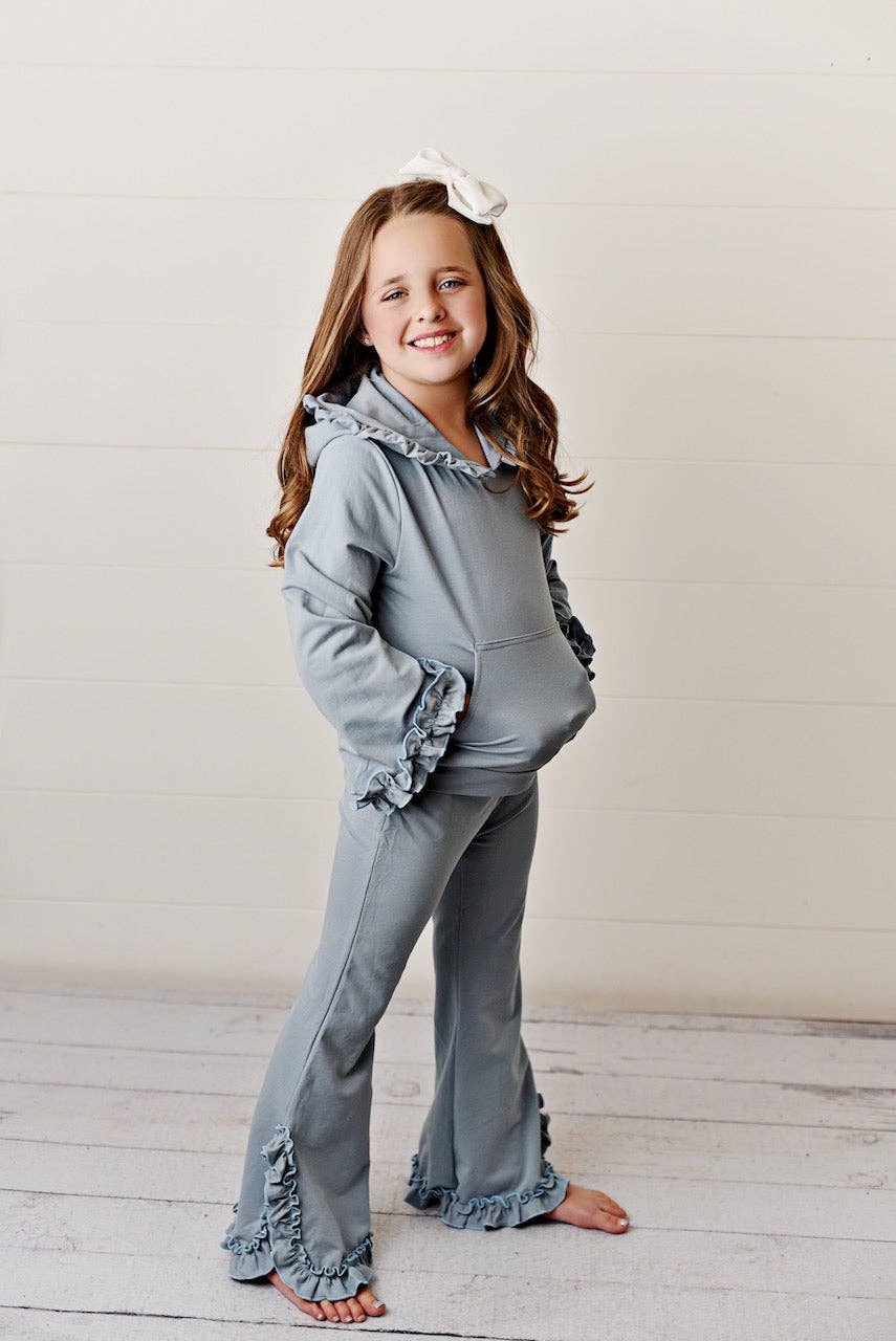 Gray Hooded Ruffle Lounge Set