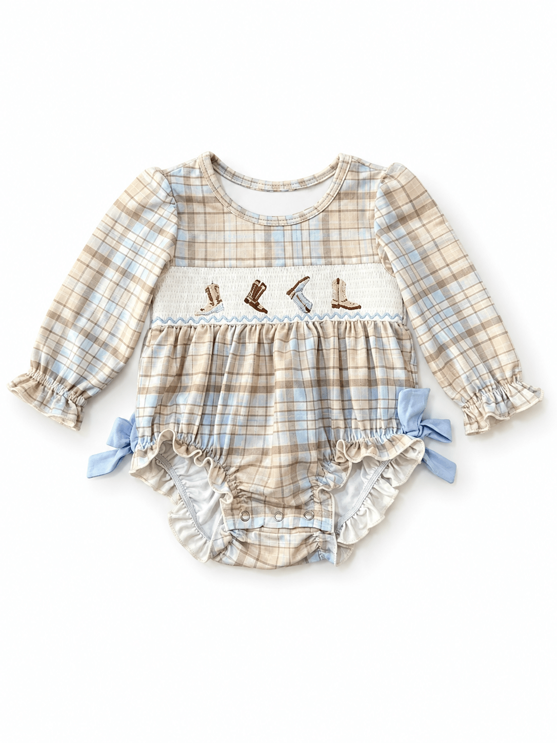 Girls Smocked Western Cowboy Boots Infant Romper