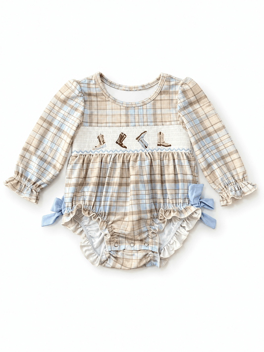 Girls Smocked Cowboy Boots Romper