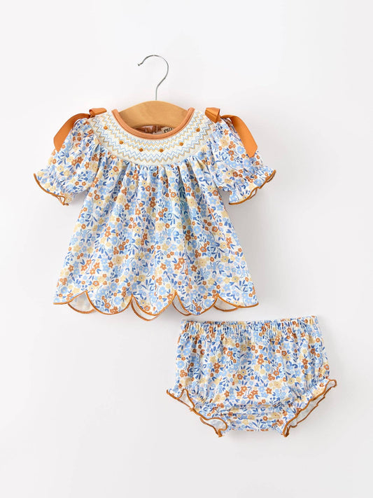 Fall Floral Smocked Bloomer Set