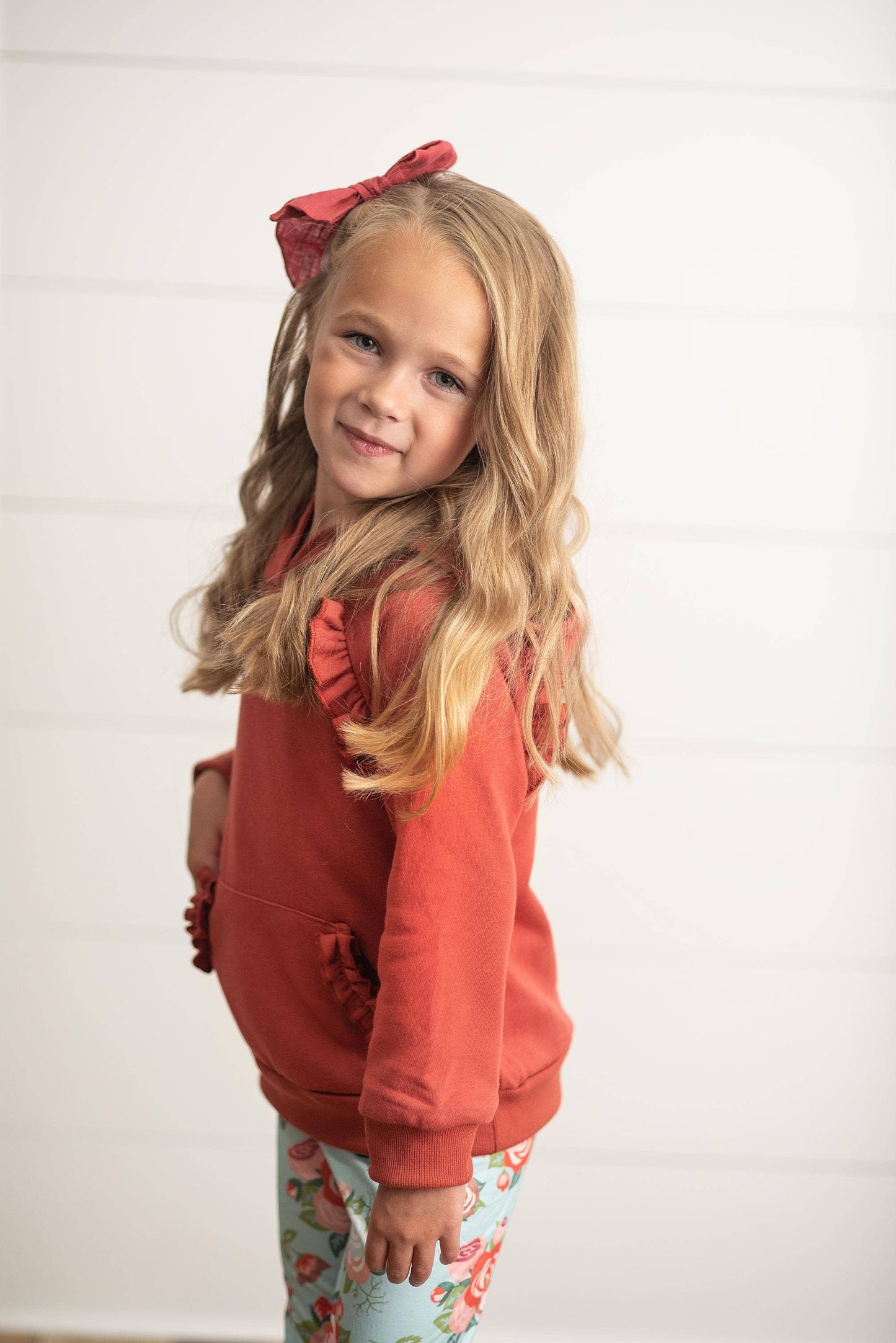 Rust Ruffle Hoodie Shirt & Leggings Set