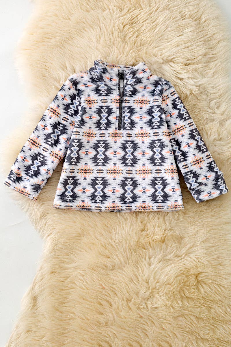 White & gray aztec pull over