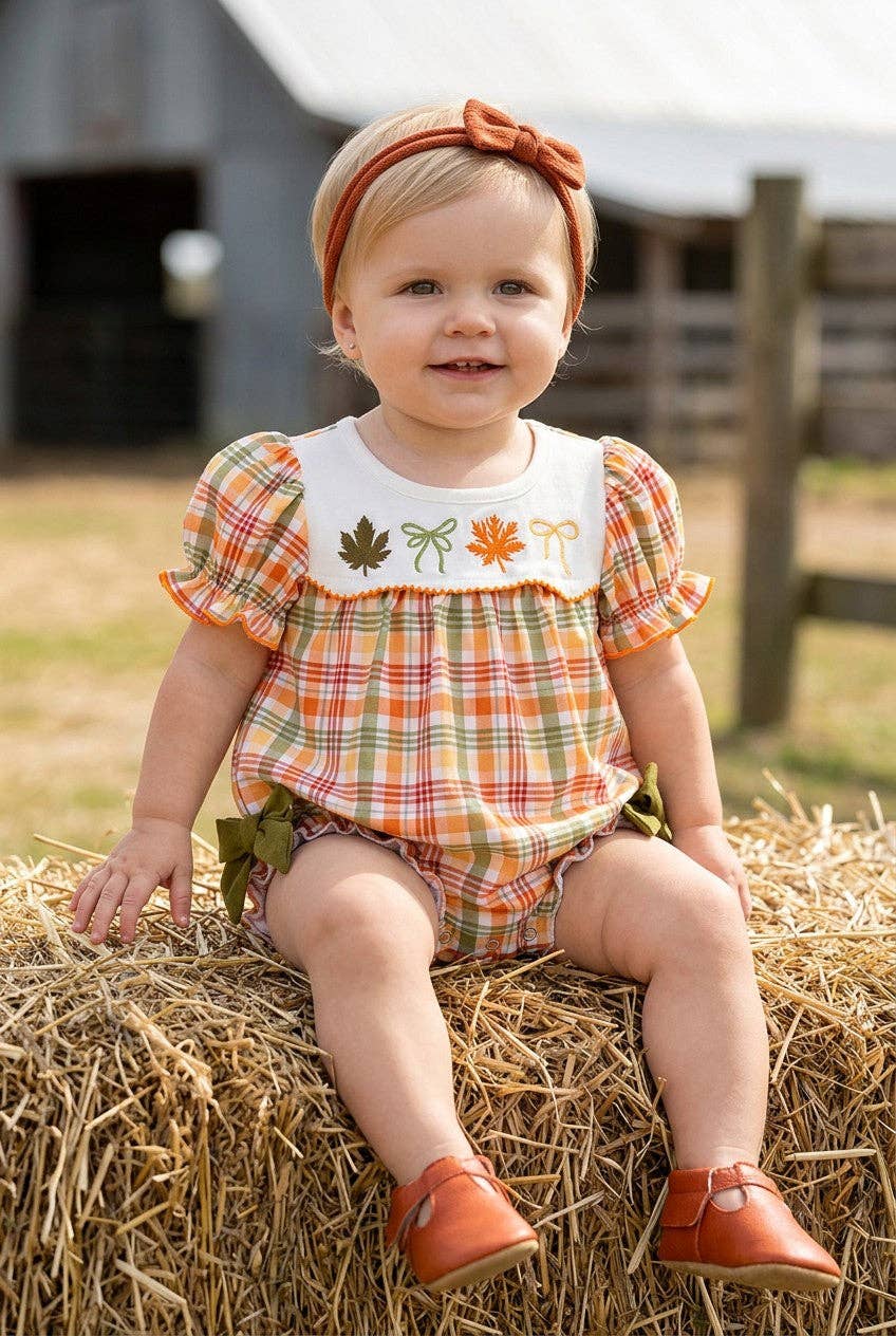 Cute autumn embroidered baby romper.