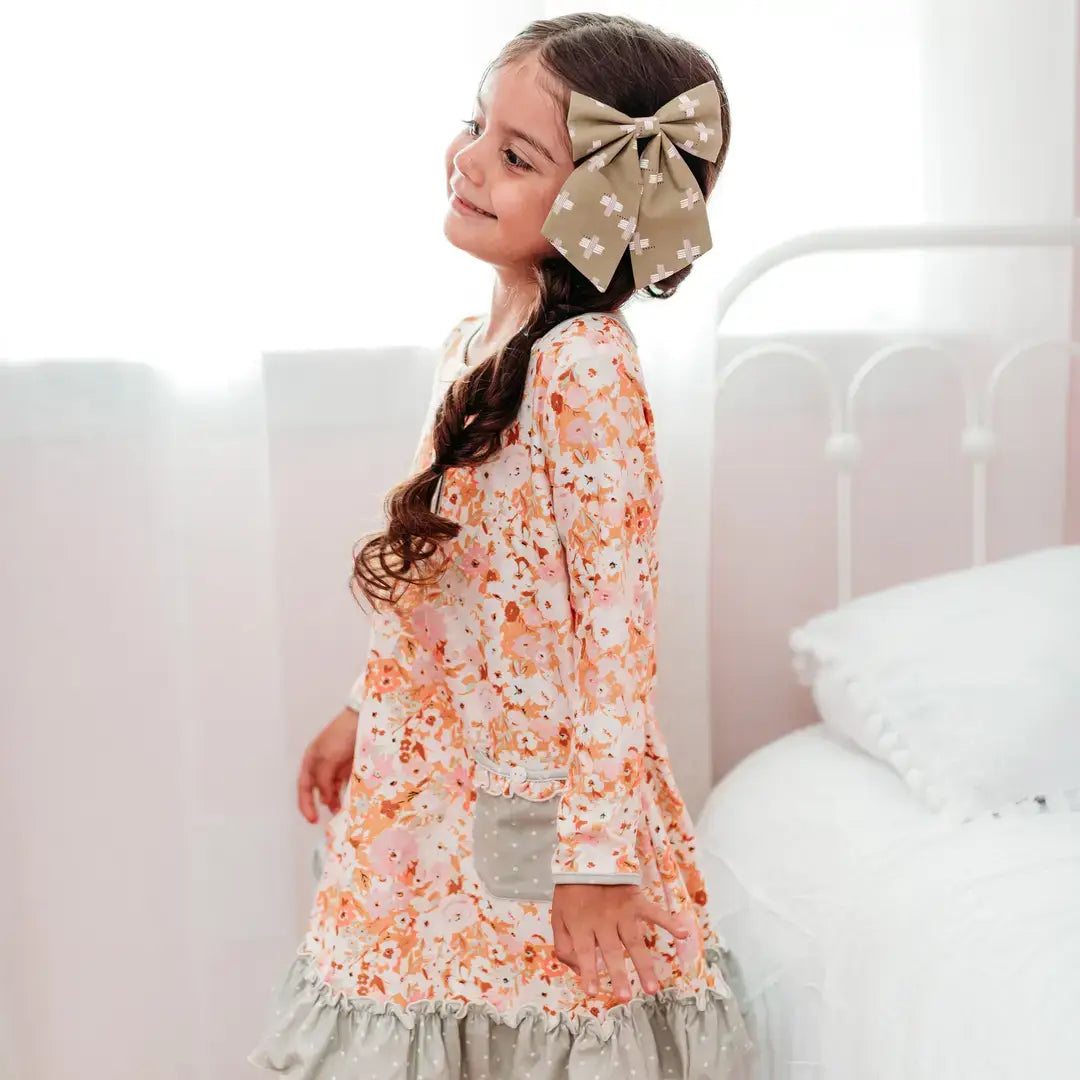 White & Pink Flowers Sailor Hair Bow