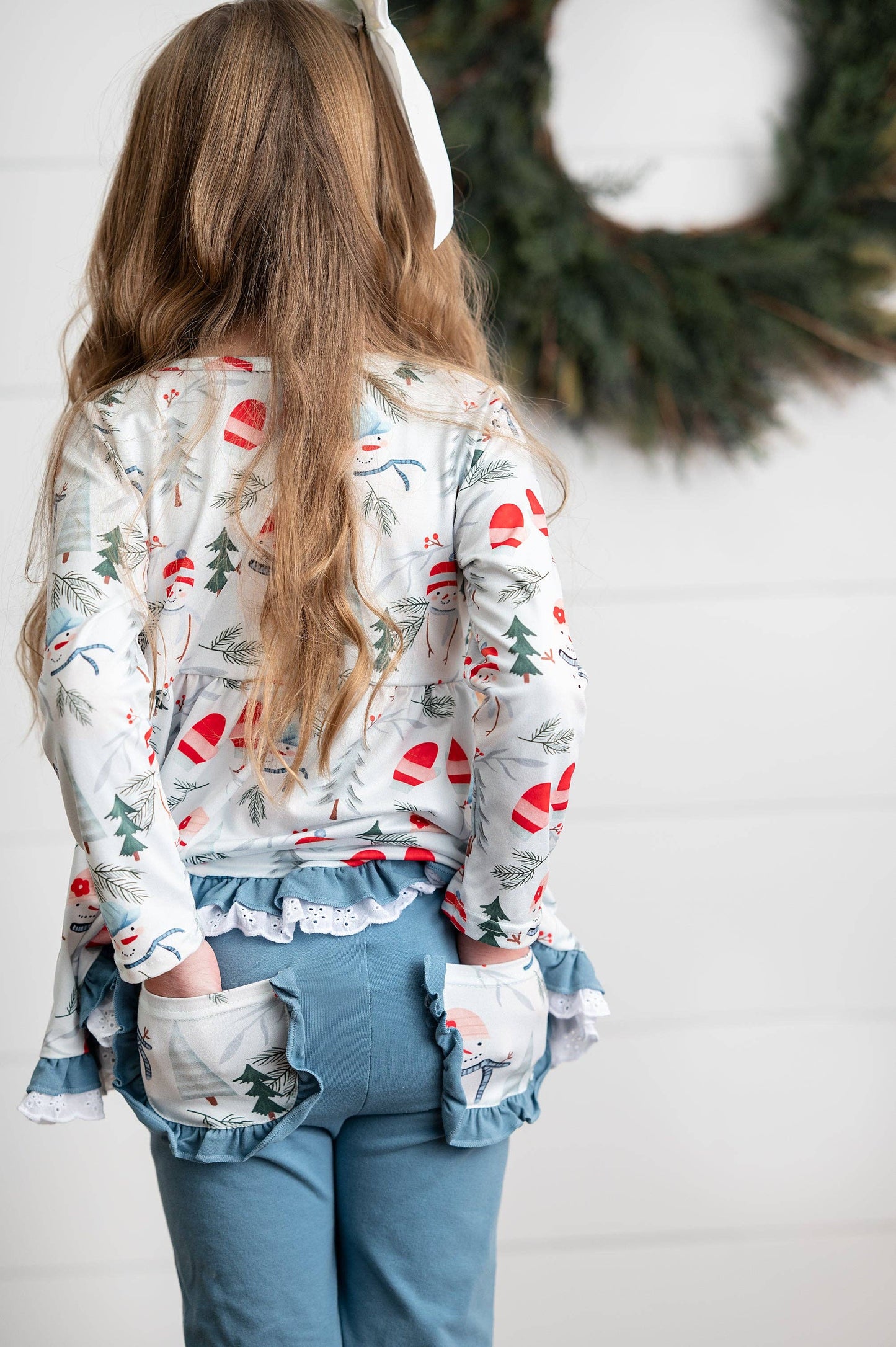 Snowman Lace Ruffle Pant Set
