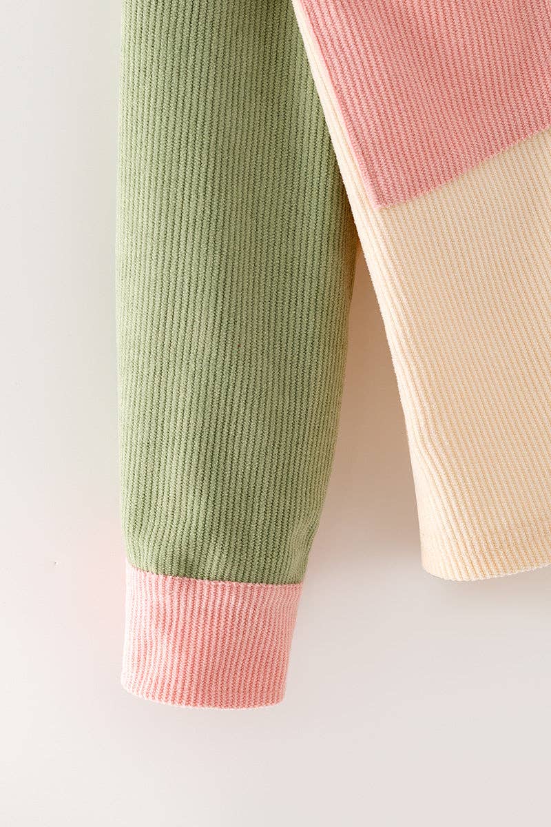 Green, Ivory & pink long sleeve shirt