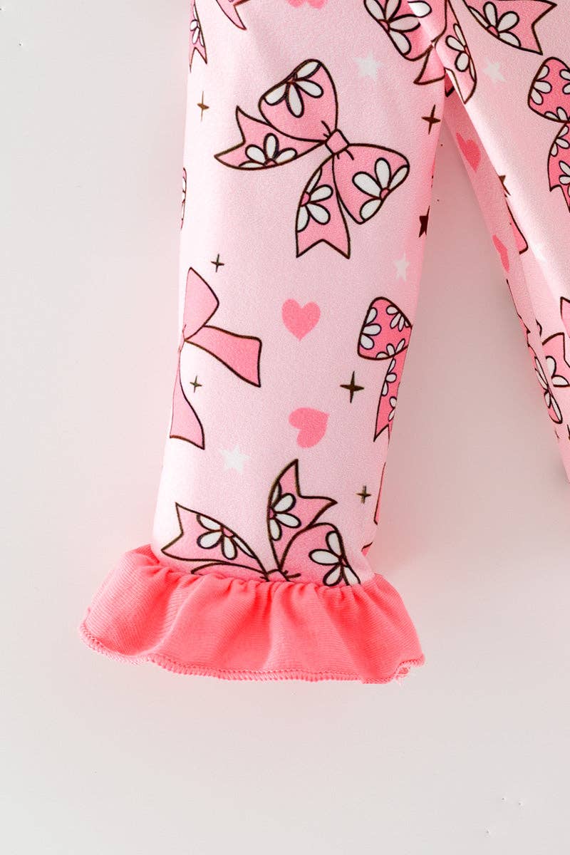 Bowprinted onesie w/ fold over footie