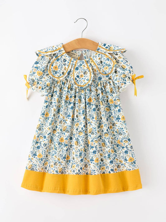 Floral Dress w/ Yellow Trim Peter Pan Collar