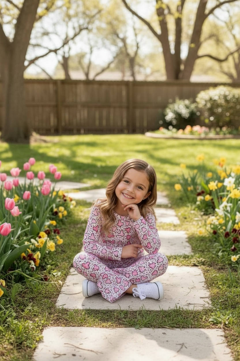 Multi-printed girls 2 piece set.
