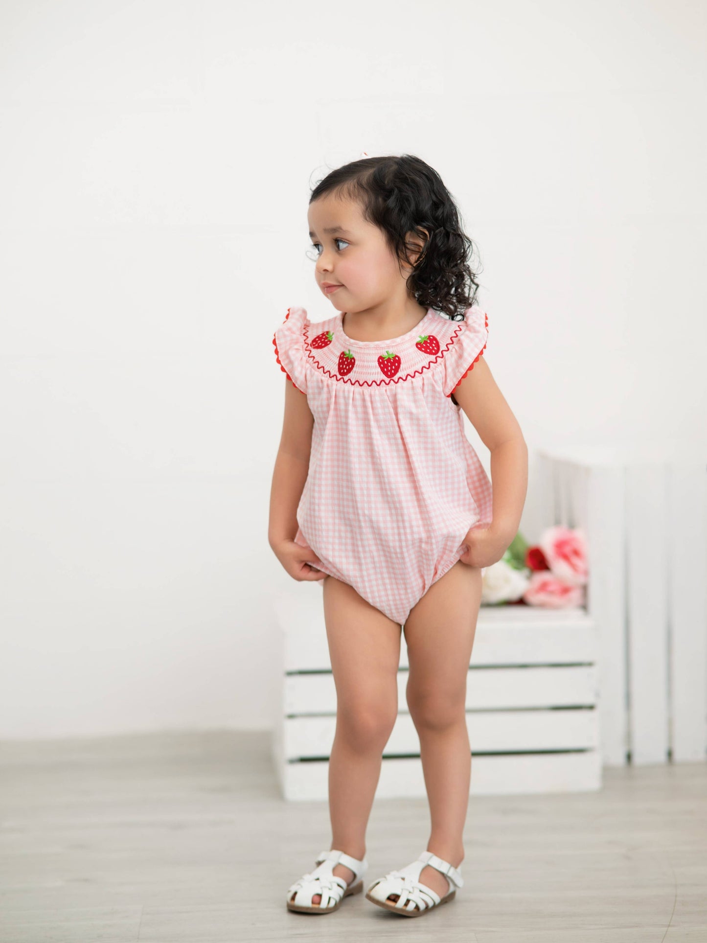 Strawberry Plaid Smocked Romper