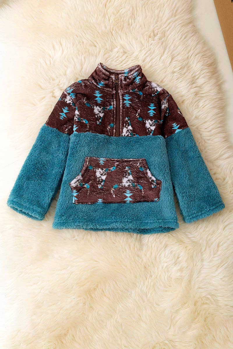 Sherpa & fleece aztec teal pullover.