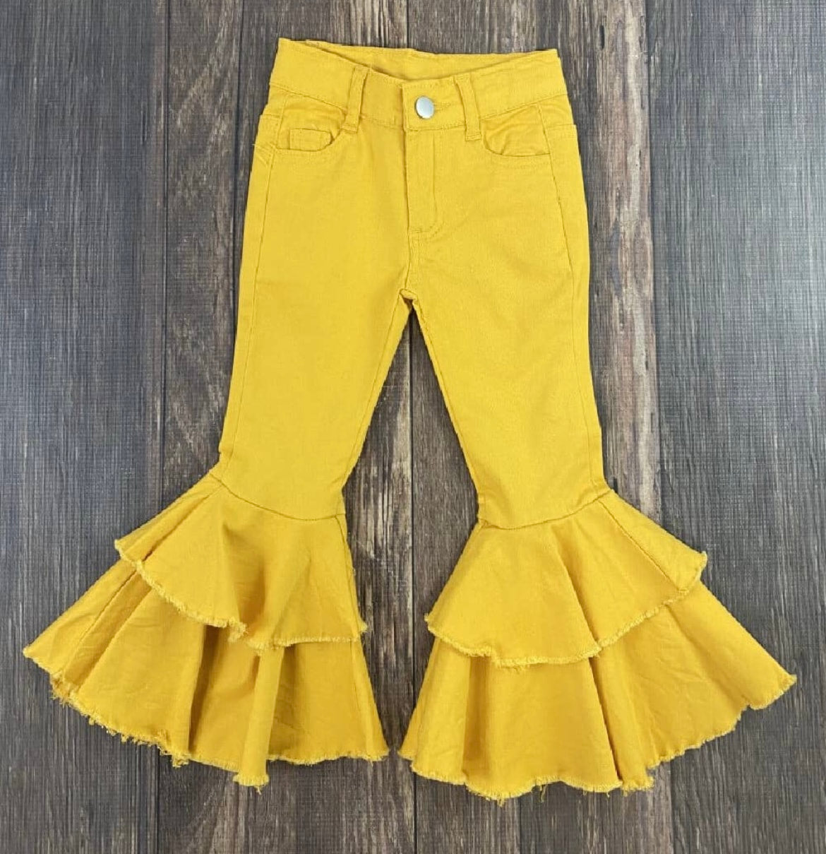 Mustard Frayed Bell Bottom Jeans