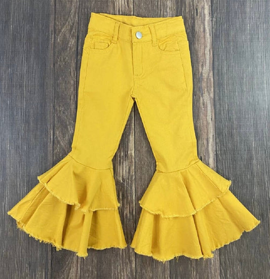 Mustard Frayed Bell Bottom Jeans