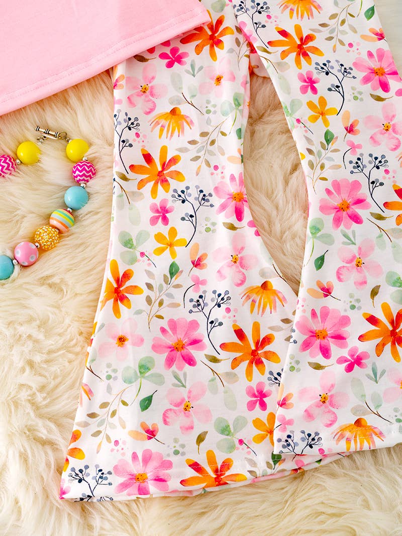FARM GIRL PINK ANGEL SLEEVE TOP & FLORAL PANTS.