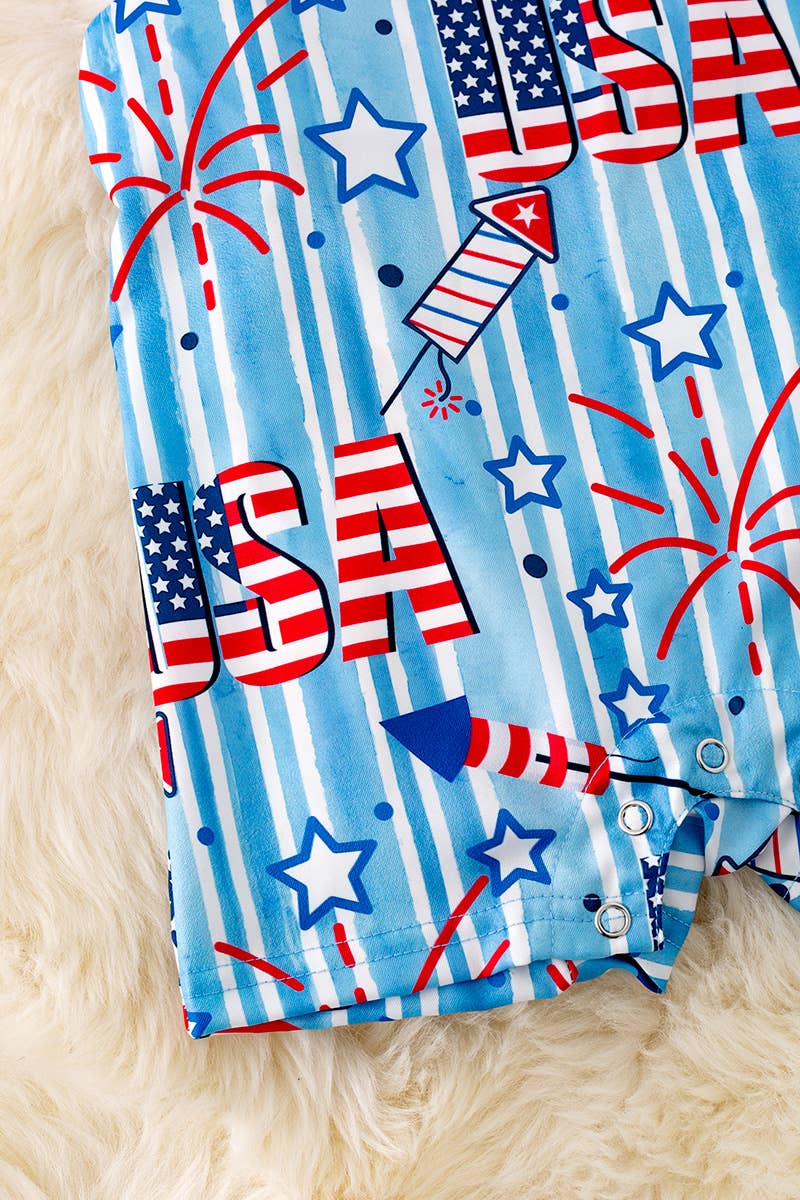 PATRIOTIC PRINTED BOYS BABY ROMPER W/SNAPS. RPB40176 LOI: 0-3M