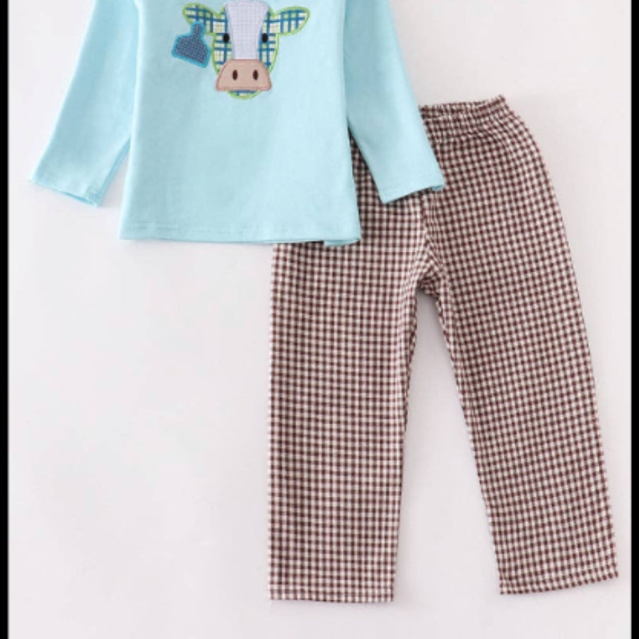 Blue Cow Applique Boy Set