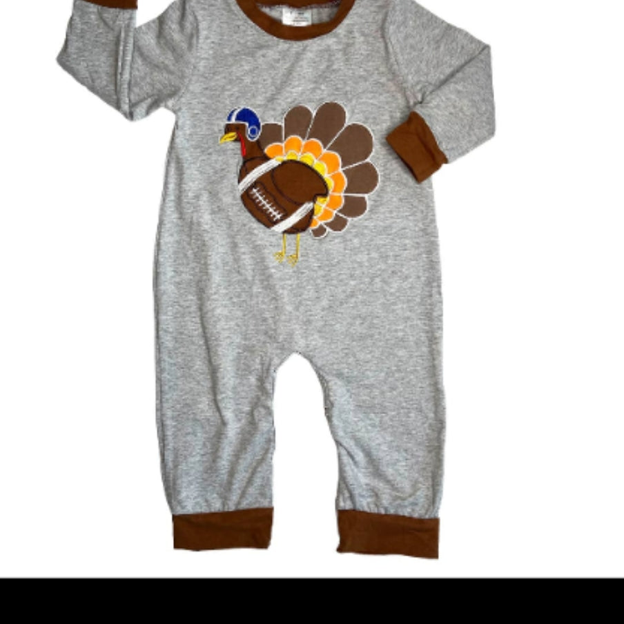 Boys football Thanksgiving Turkey Baby Game Day Romper